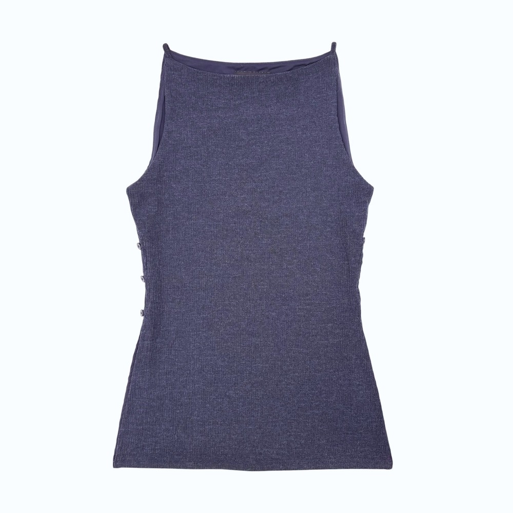 Banana Republic XS Blue Ribbed Knit Side Button Split Hem Sleeveless Top